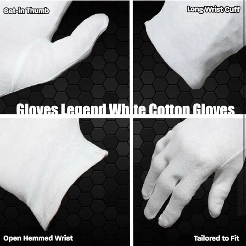 White Cotton Inspection Work Gloves | Coin Silver Art Handling Cosplay Costume |
